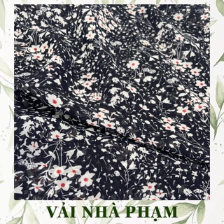 Voan lụa hoa nhí trắng nền đen - khổ vải 1.5m - vải nhà phạm