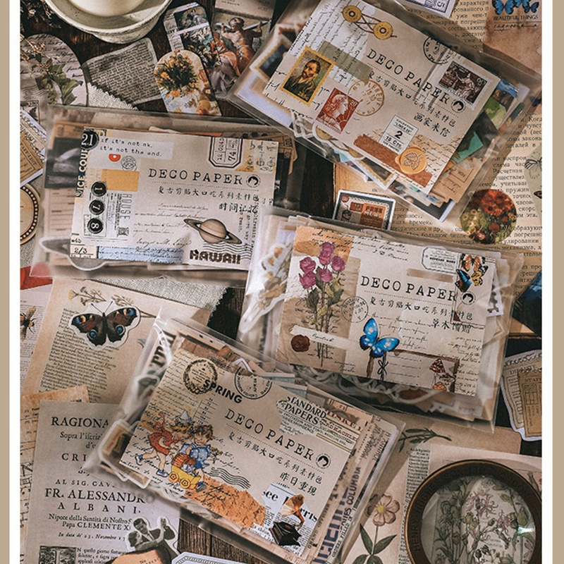 Set 200 miếng dán washi phong cách cổ điển dùng để trang trí thiệp/sổ tay