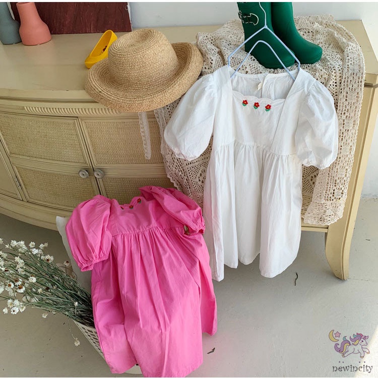 Đầm Công Chúa Tay Phồng Thêu Họa Tiết Thời Trang Hàn Quốc Cho Bé Gái