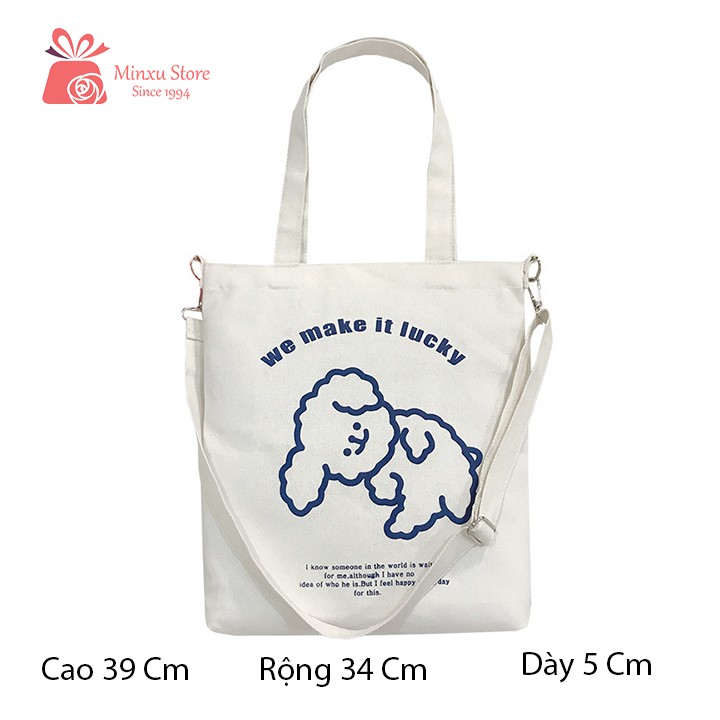 Túi vải canvas, túi đeo chéo loại to thời trang, đi học, đi chơi trẻ trung GẤU WE MAKE TV44