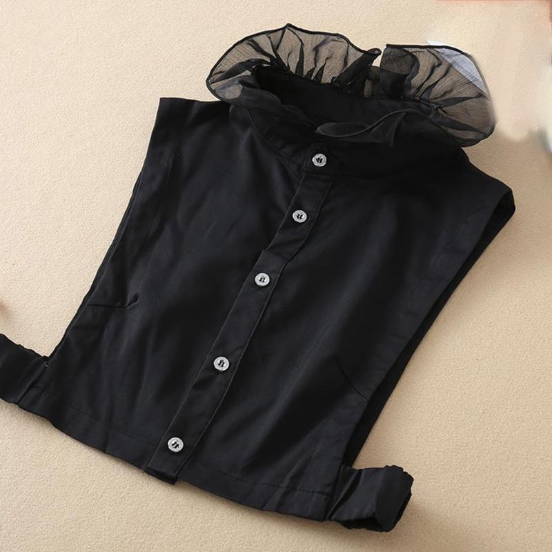 Cổ Áo Đứng Phối Bèo Nhún Màu Trơn Kiểu Công Chúa Hàn Quốc Xinh Xắn Cho Nữ