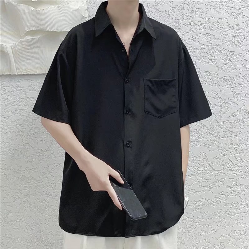 Áo Sơ Mi Tay Ngắn Dáng Rộng Màu Trơn Chất Lượng Cao Thời Trang Mùa Hè Cho Nam