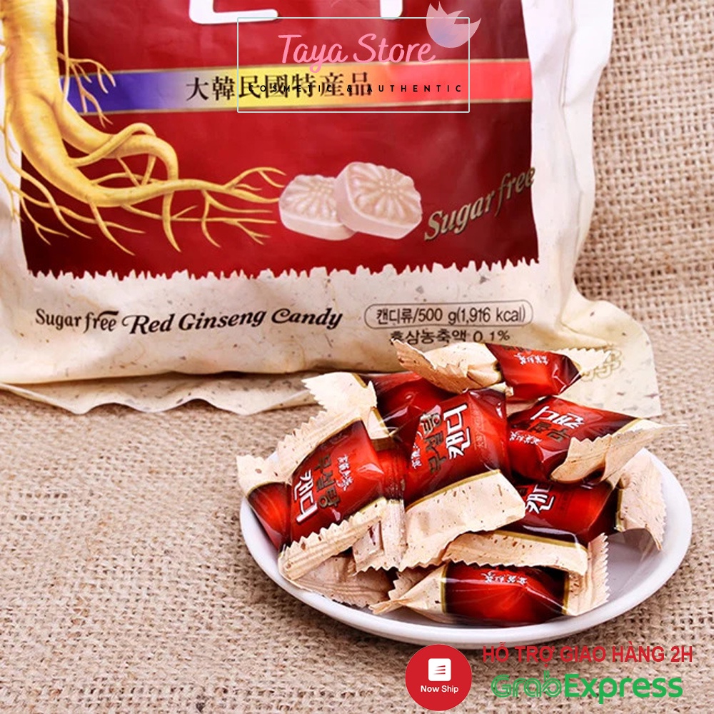 Kẹo Sâm Không Đường Hàn Quốc gói Sugar Free Red Ginseng Candy Kẹo Hồng Sâm 6 Năm Tuổi 500g và 200g