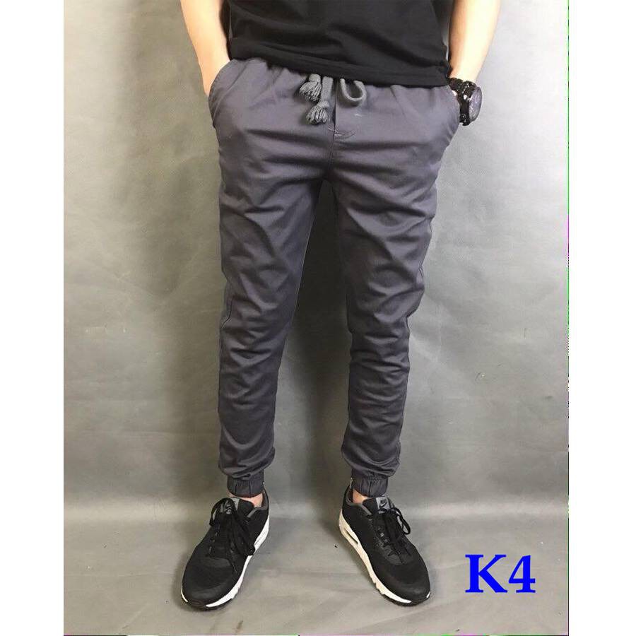 Quần jogger kaki co giản, khóa zip cá tính -xám