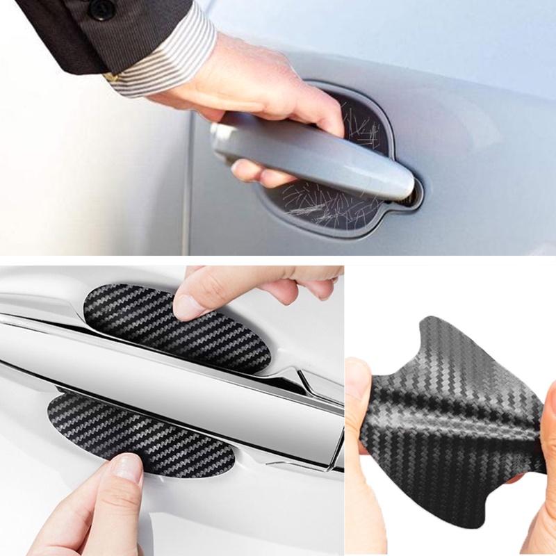 Bộ 4 Miếng Dán Sợi carbon Chống Trầy Cho Tay Cầm Cửa Xe Hơi