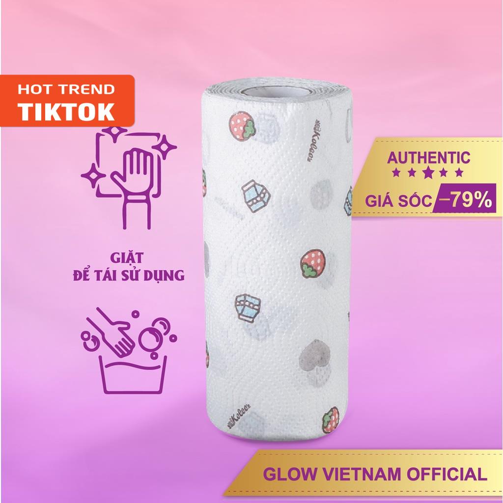 Khăn giấy cotton lau đa năng lau bếp, lau tay siêu dai hoạ tiết dễ thương có thể giặt - Glow Asia