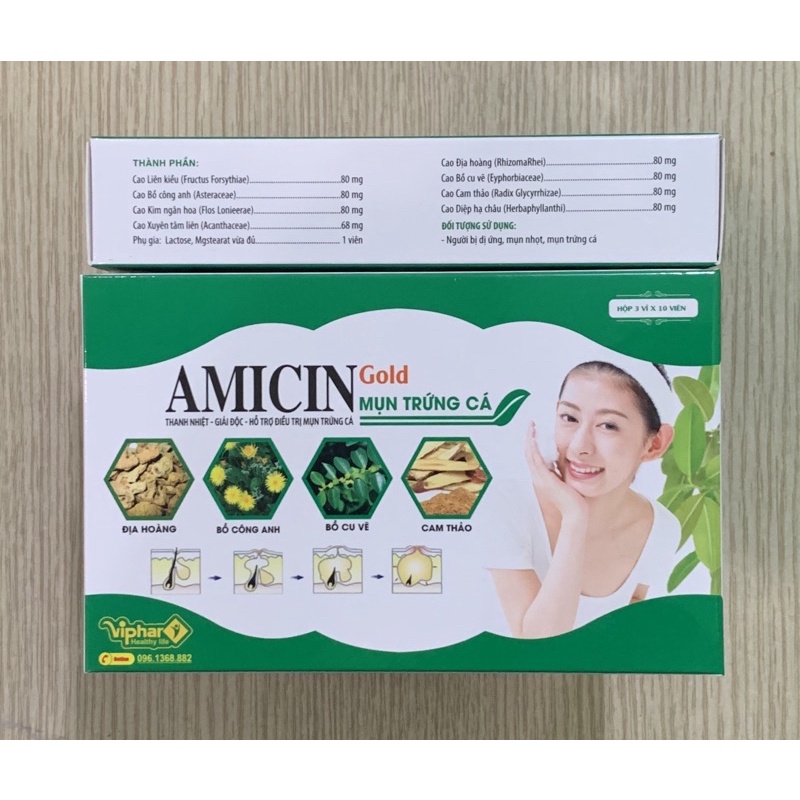 Mụn Trứng Cá  AMICIN Gold Viphar -  - Giúp thanh nhiệt giải độc, giải dị ứng, giảm mụn,tiêu viêm