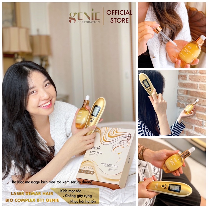 Lược massage kích mọc tóc laser Demar Hair kèm serum dưỡng tóc Bio complex B11 Genie