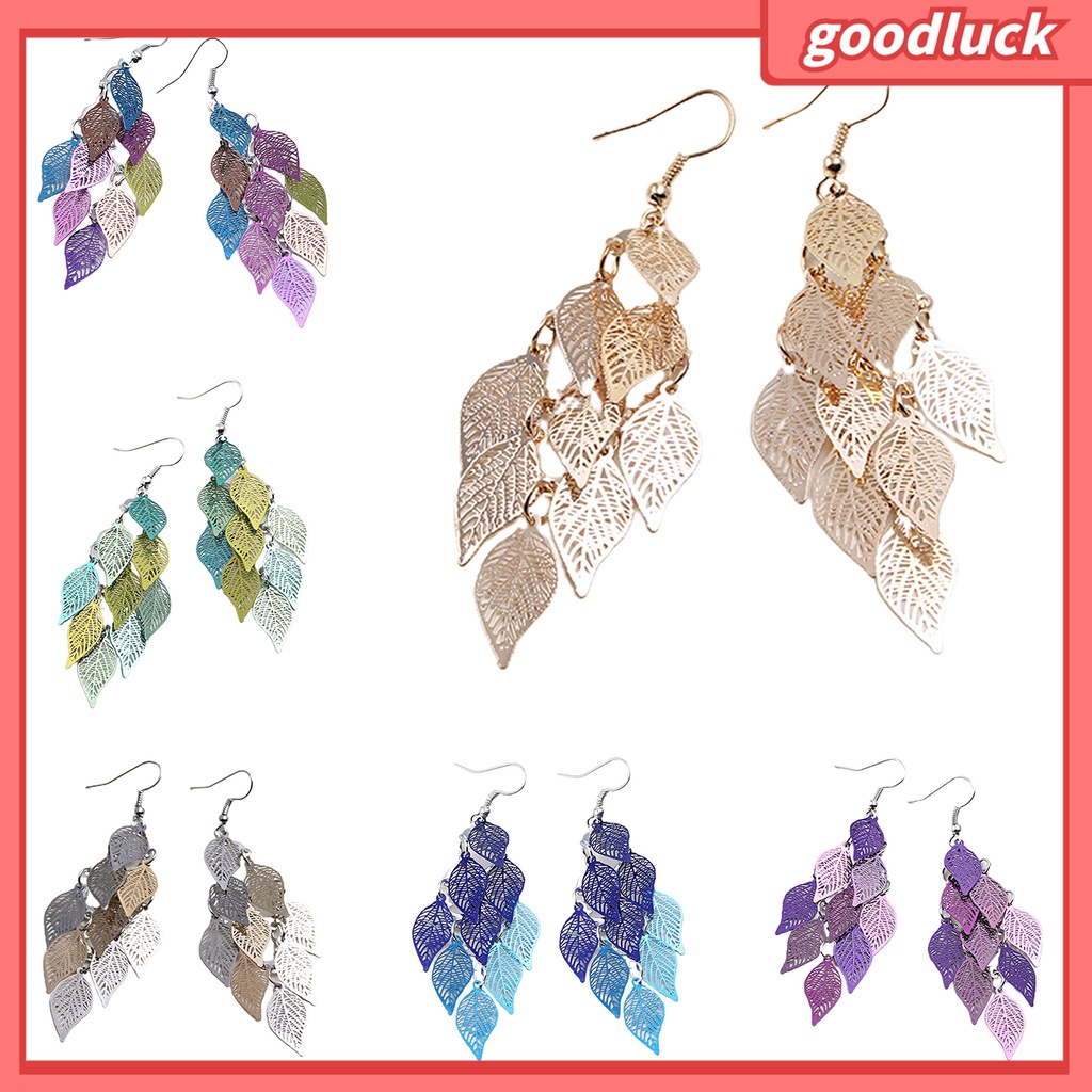 Goodluck| 1 Đôi Bông Tai Dáng Dài Hình Chiếc Lá Sáng Tạo Thanh Lịch Cho Nữ