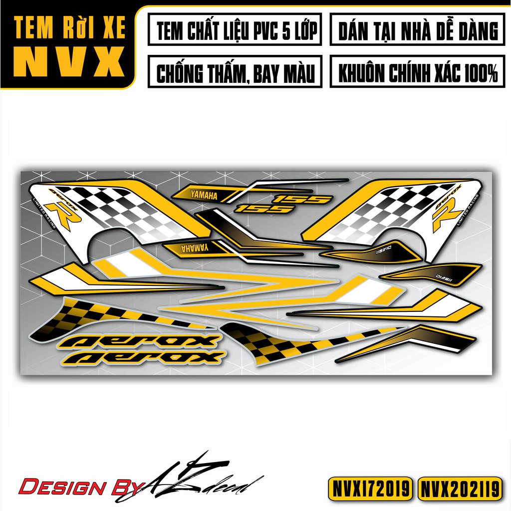Tem Xe Aerox Dán NVX 2017 - 2021 Chọn Màu | NVX19 | Decal PVC Chống Nước, Bền Màu, Dễ Sử Dụng