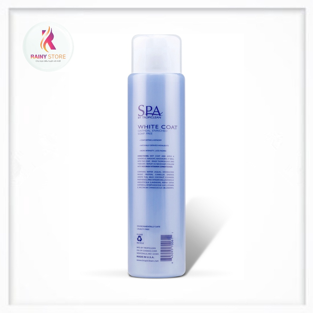 Sữa tắm gội cho chó mèo lông trắng Tropiclean SPA White Coat 148ml