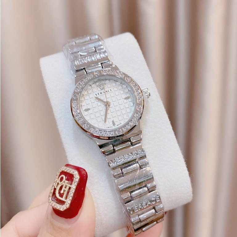 Đồng hồ đeo tay thời trang nữ VERSACE dây kim loại thép không gỉ mạ vàng mặt tròn đính đá cao cấp chống nước chống xước | BigBuy360 - bigbuy360.vn