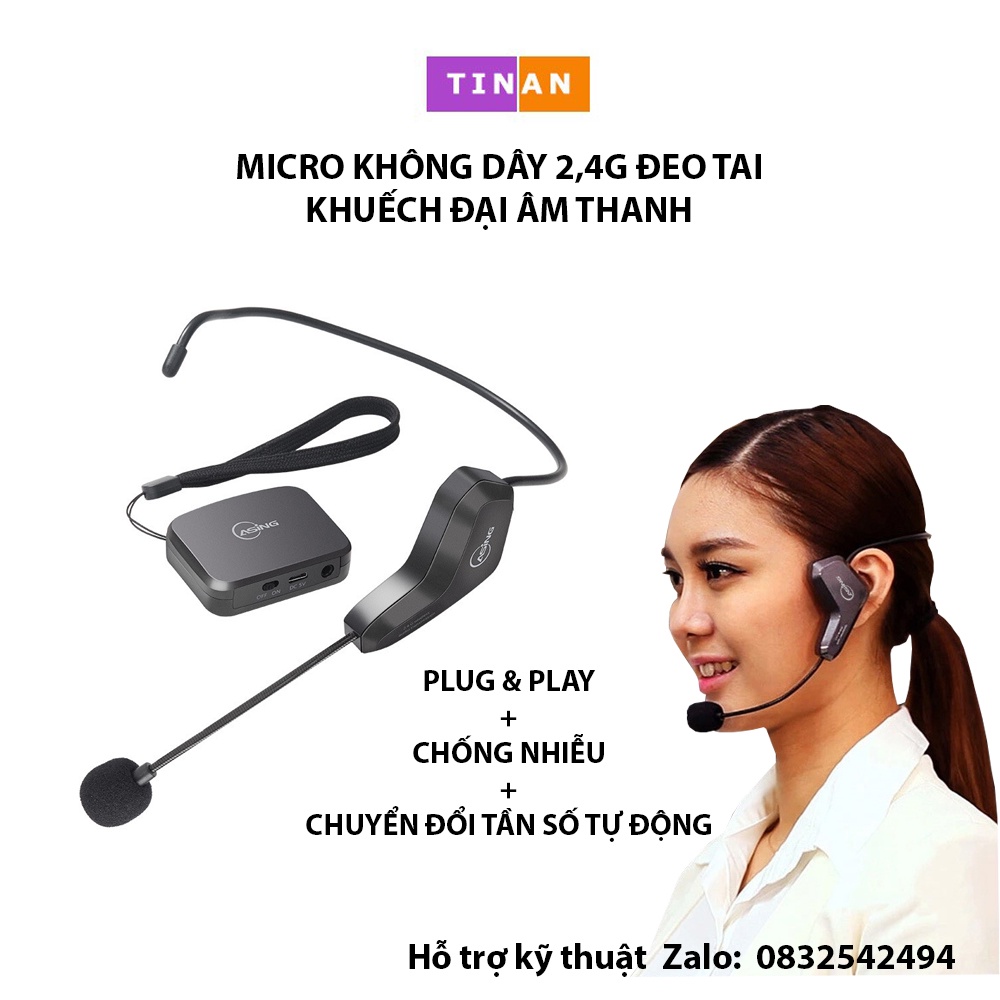 [Mã ELHACE giảm 4% đơn 300K] Micro Không Dây 2.4G Đeo Tai WM01 Khuếch Đại Âm Thanh, Sử Dụng Trợ Giảng