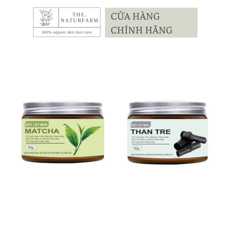 Bột lột mụn trà xanh matcha 50gr &amp; lột mụn than tre 50gr - sạch mụn sáng da - Làm đẹp handmade