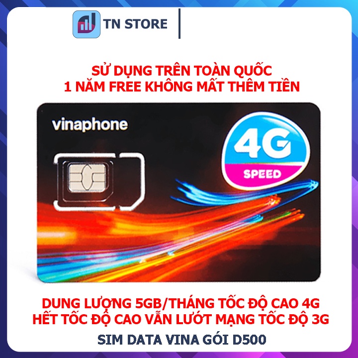 SIM DATA VINAPHONE 4G [GÓI CƯỚC D500] – 5Gb Tốc Độ Cao/Tháng – Sử Dụng Trên Toàn Quốc – Free 1 Năm Sử Dụng