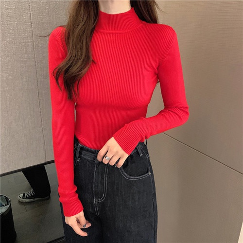 Xiaozhainv Áo sweater dệt kim ôm dáng dài tay cổ lọ trẻ trung cho nữ