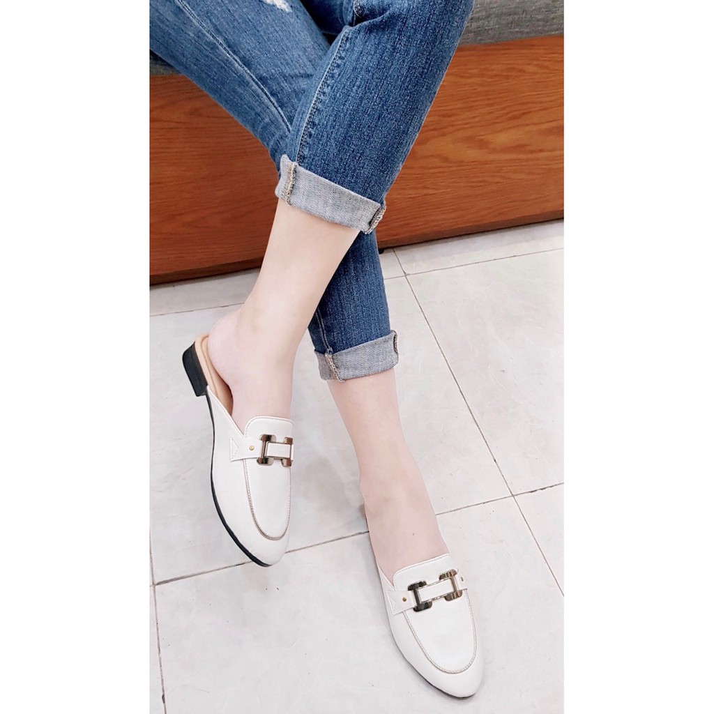 GIÀY SLIPPER NỮ MK31 TRẮNG DA LÌ HOTEI SPM031W