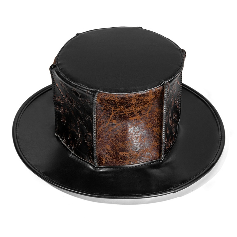 Mũ Phù Thủy Hóa Trang Halloween Bằng Da PU Màu Đen Phong Cách Retro