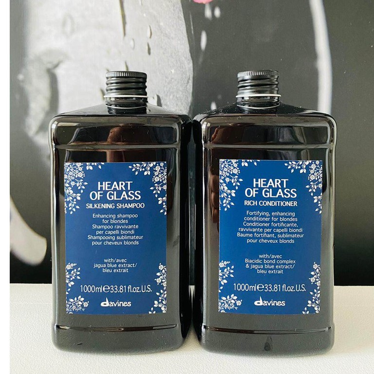 Dầu gội xả hấp Davines Heart Of Glass Silkening làm sạch tóc màu vàng sáng 1000ml*2