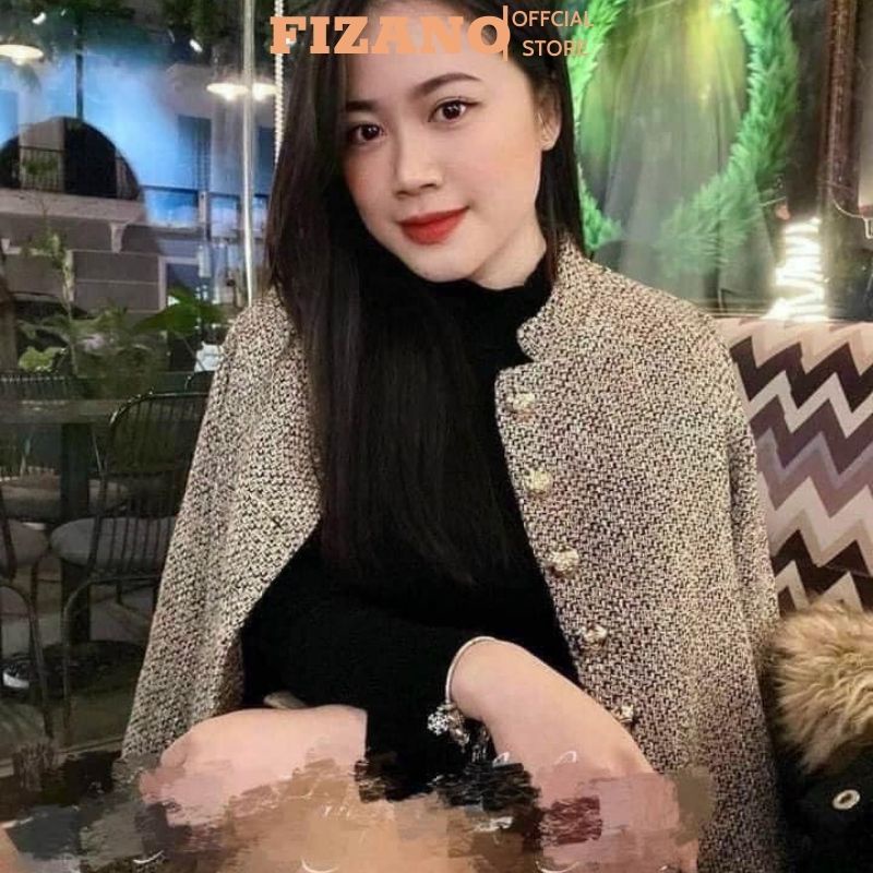 Áo vest nữ dạ áo blazer dạ 2 lớp cúc đồng dài tay cổ tròn cách điệu siêu xinh fizano