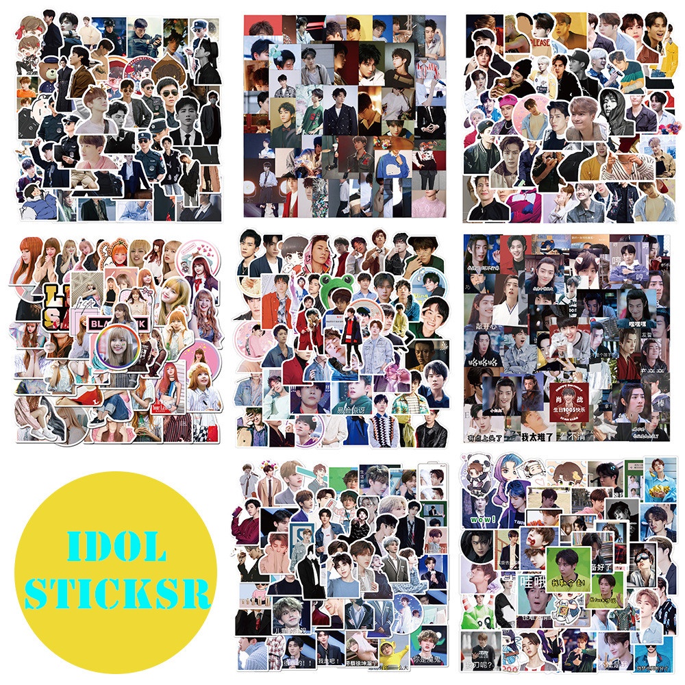 Set 50 miếng dán trang trí sổ tay/nhật ký hình hoạt hình Wang Yibo Xiao Zhan Lisa DIY