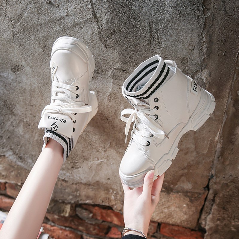 Giày MWC 0566 - Giày Thể Thao Nữ Cổ Cao, Sneaker Da Phối Vải, Sneaker Đế Cao Cá Tính