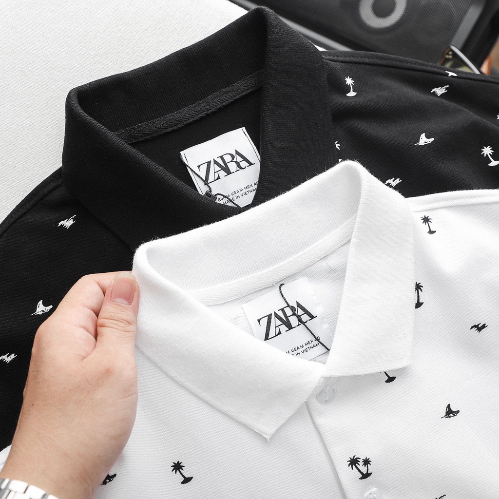 Áo thun nam GAP hoạt tiết cây dừa, polo trắng, đen tay ngắn cotton co giãn, thoáng mát TONKIN