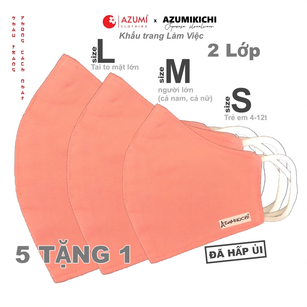 Khẩu trang thời trang màu hồng mua 5 tặng 1, khẩu trang vải cao cấp thoáng khí Azumikichi