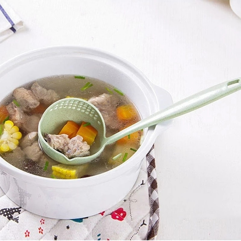 Muỗng Múc Canh Tay Cầm Dài 2 Trong 1 Bằng Sợi Lúa Mì Chịu Nhiệt Cao