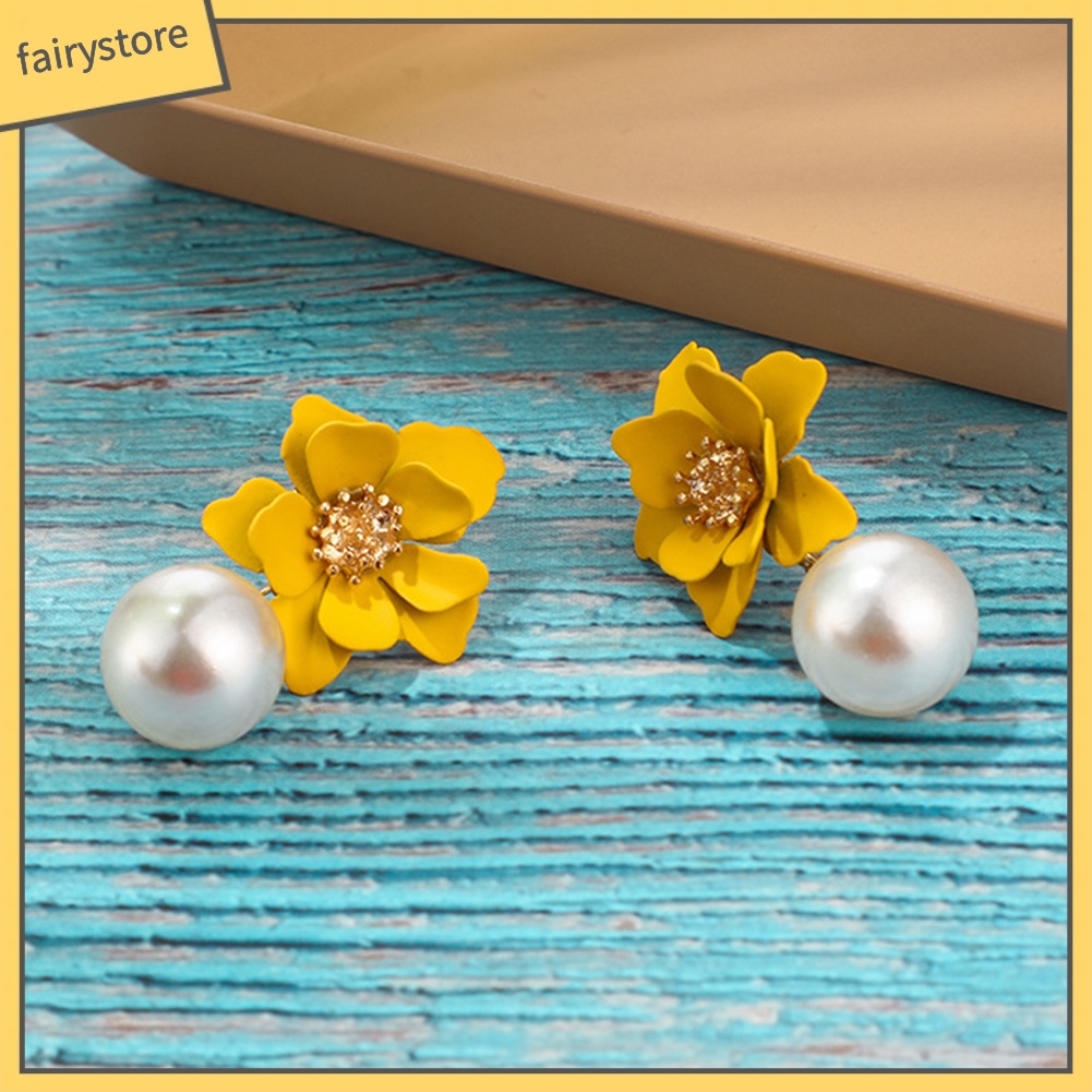 Bông tai hình hoa đính ngọc trai nhân tạo thời trang