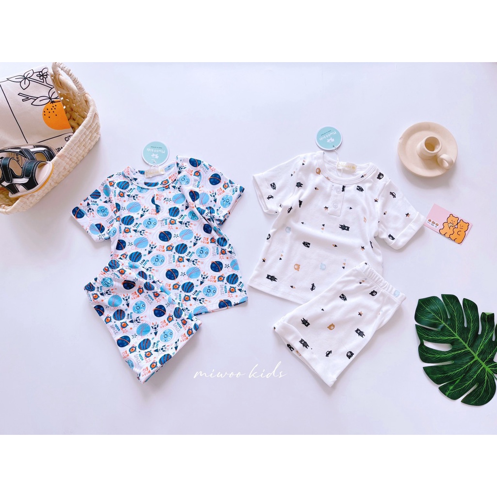 Bộ cộc tay bổ trụ cotton hoạ tiết dễ thương cho bé trai Miwoo