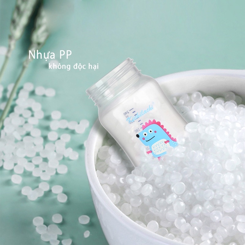 Bình sữa cổ rộng Kichilachi PP núm ty silicon siêu mềm, chống sặc và đầy hơi cho bé 180ml/240ml