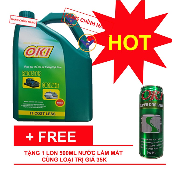 Nước làm mát màu xanh OKI Radiator Coolant can 4L tặng lon 500ml