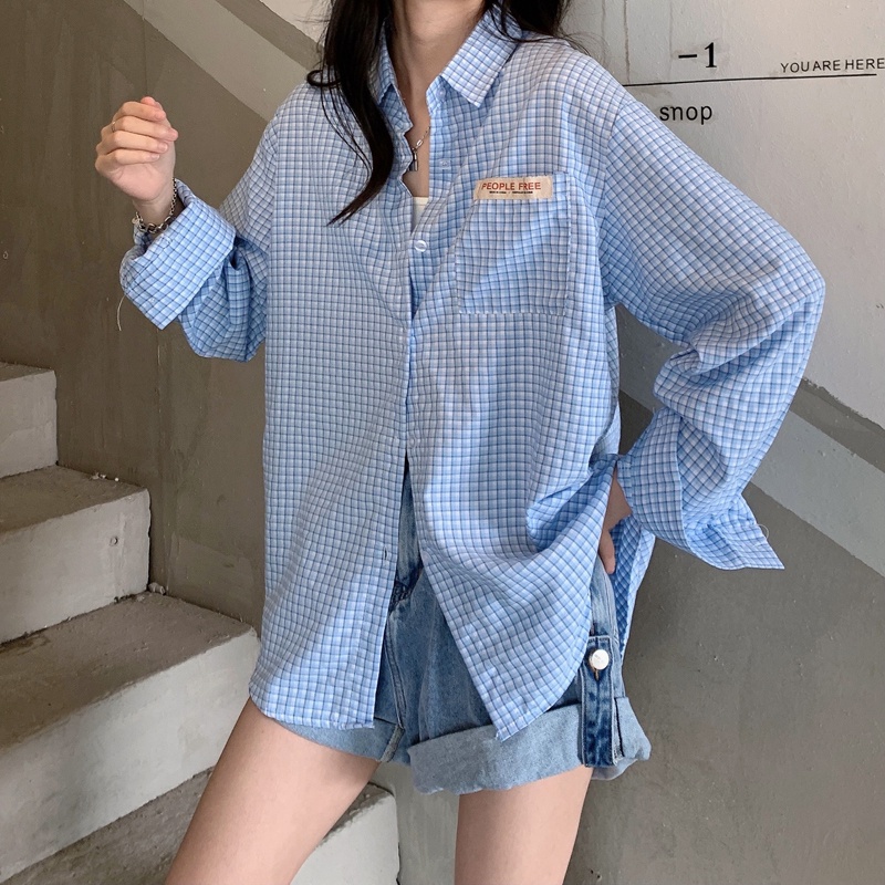 SUXI Áo Sơ Mi Dài Tay Chống Nắng Họa Tiết Ca Rô Thời Trang Dành Cho Nữ