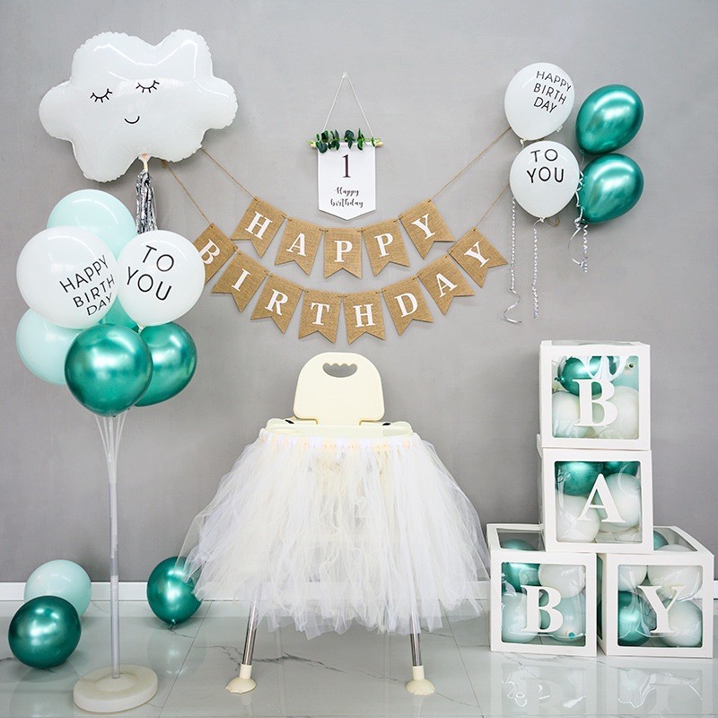 Cờ treo gồm lá + in Số và chữ happy birday chất liệu vải