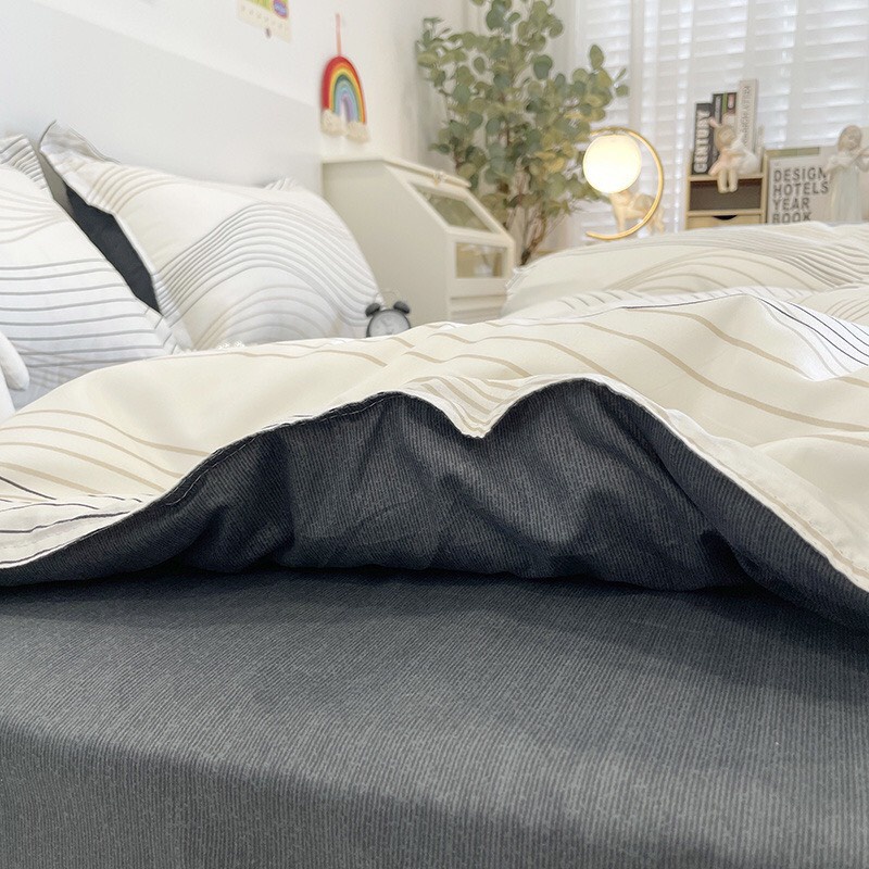 Bộ vỏ chăn ga gối 4 món Cotton Poly vân trắng (Ảnh thật ở phía cuối)