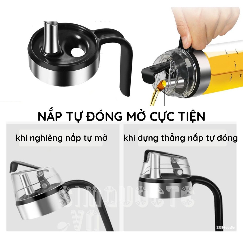 Chai Lọ Bình thủy tinh đựng dầu ăn nước mắm tự mở nắp khi rót 550ml