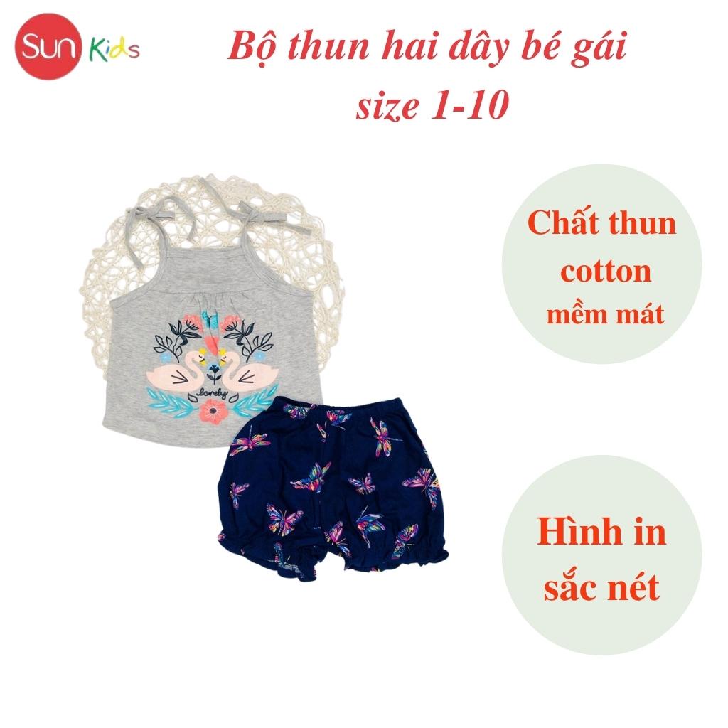 Đồ bộ thun bé gái, bộ ba lỗ cho bé chất cotton, nhiều màu, size 1-10 tuổi - SUNKIDS