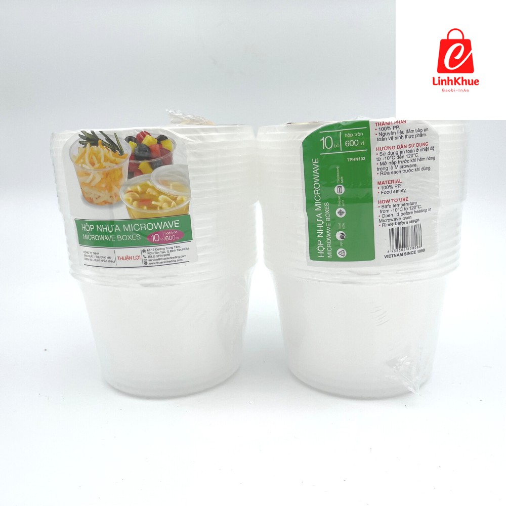 Hộp nhựa tròn 600ml kèm nắp + Hộp Microwave+ Hàng Thuận Lợi/Hàng Việt Nam + Sp00010+ Hộp đựng thức ăn+ Đồ dùng 1 lần