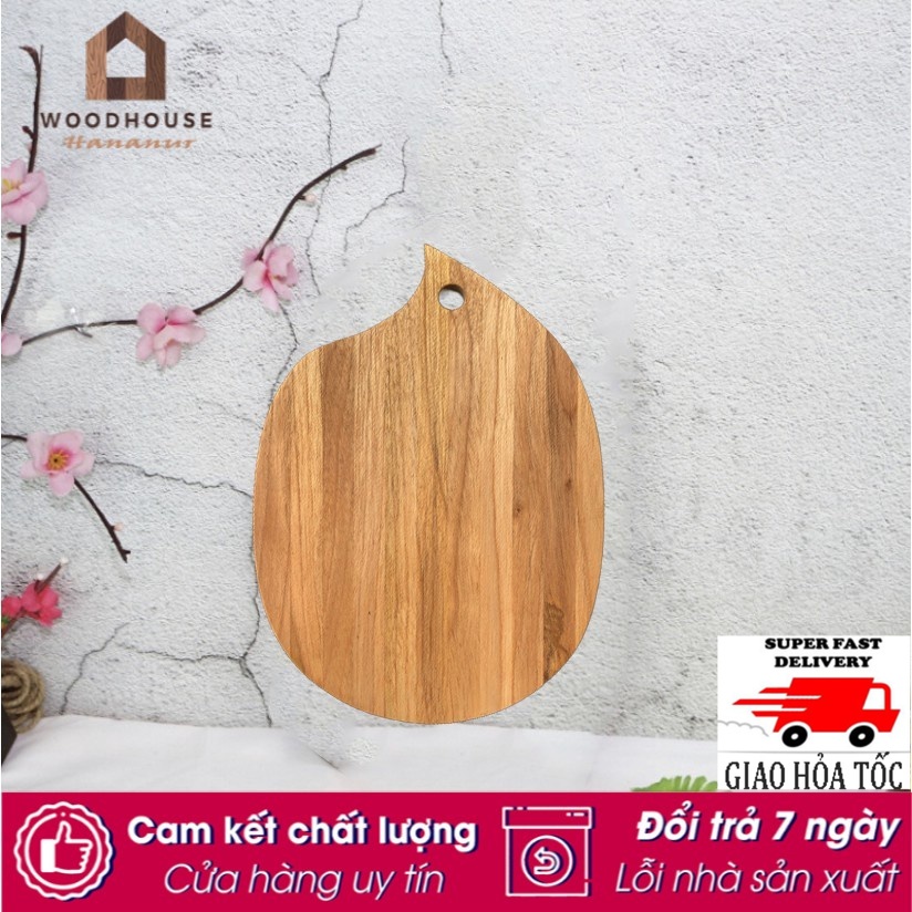 Hot Thớt gỗ teak hình oval có lỗ treo tay cầm 290x210x18 MM - Wood Cutting Boards Hàng Xuất Khẩu Châu Âu