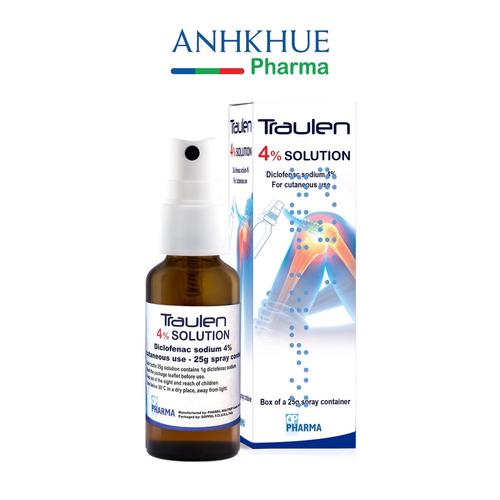 Chai xịt Traulen 4% Solution 25g giảm đau vai, đau cơ, đau khớp, bầm tím, bong gân, căng cơ