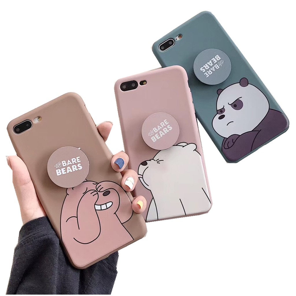 Ốp điện thoại hoạt hình We Bare Bears kèm giá đỡ cho IPhone 6/6s/6+/6s+/7/8/7+/8+/X/XS/XS MAX/XR