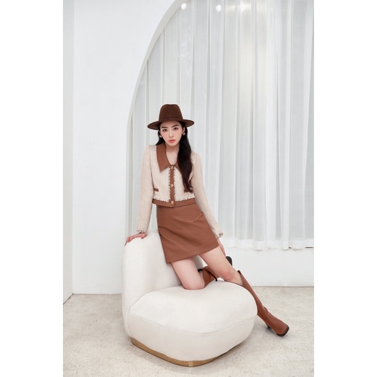 Áo khoác dạ tweed phối da và chân váy da - Helena Coat &amp; Helena Skirt