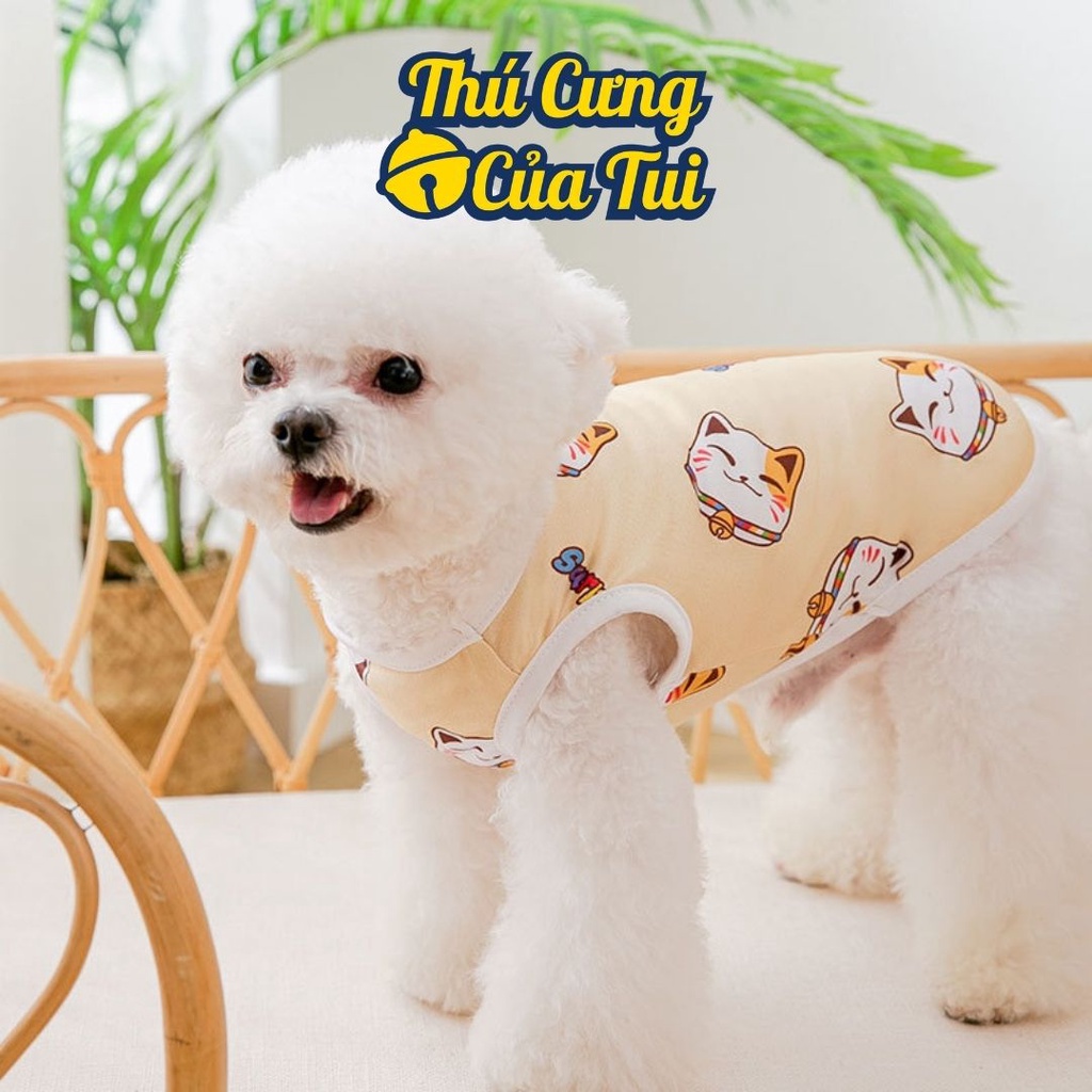 Áo Thun Ba Lỗ Cho Thú Cưng Hình Mèo Thần Tài - Thú Cưng Của Tui