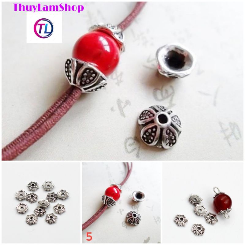 Charm ốp hoa chặn hạt họa tiết hoa văn bạc thái đẹp