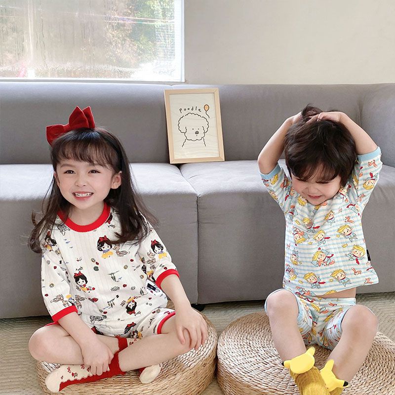 Bộ Đồ Mặc Ở Nhà Bằng Cotton Màu Trơn In Họa Tiết Hoạt Hình Dễ Thương Thời Trang Xuân Hè Cho Bé Gái