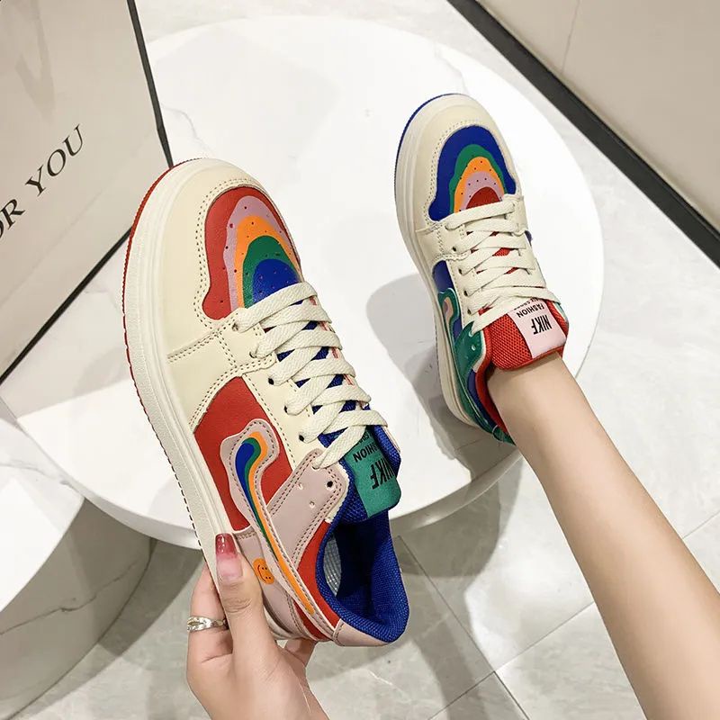 Giày sneaker nu Giày Thể Thao Da Phối Màu Cầu Vồng Thời Trang 2022 Cho Nữ