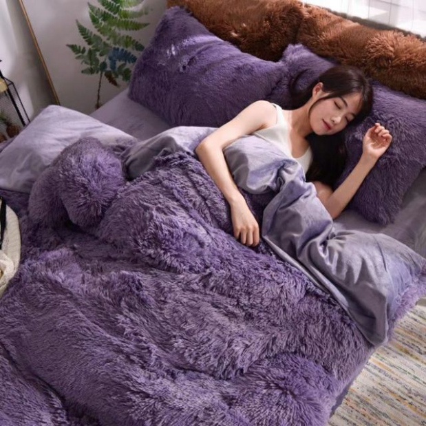 Bộ chăn ga gối nỉ nhung lông , sét nỉ lông siêu kute ( Tặng Kèm Gối Tim)