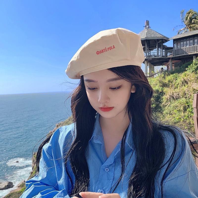 Mũ Beret Hai Mặt Họa Tiết Sọc Caro Thêu Chữ Cao Cấp Thời Trang