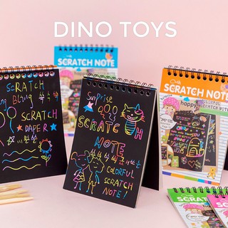 Đồ chơi trẻ em sổ vẽ ma thuật scratch note 10 tờ SIZE 14.5x10 cm, tạo nét vẽ nhiều màu trên nền giấy đen bằng bút tre